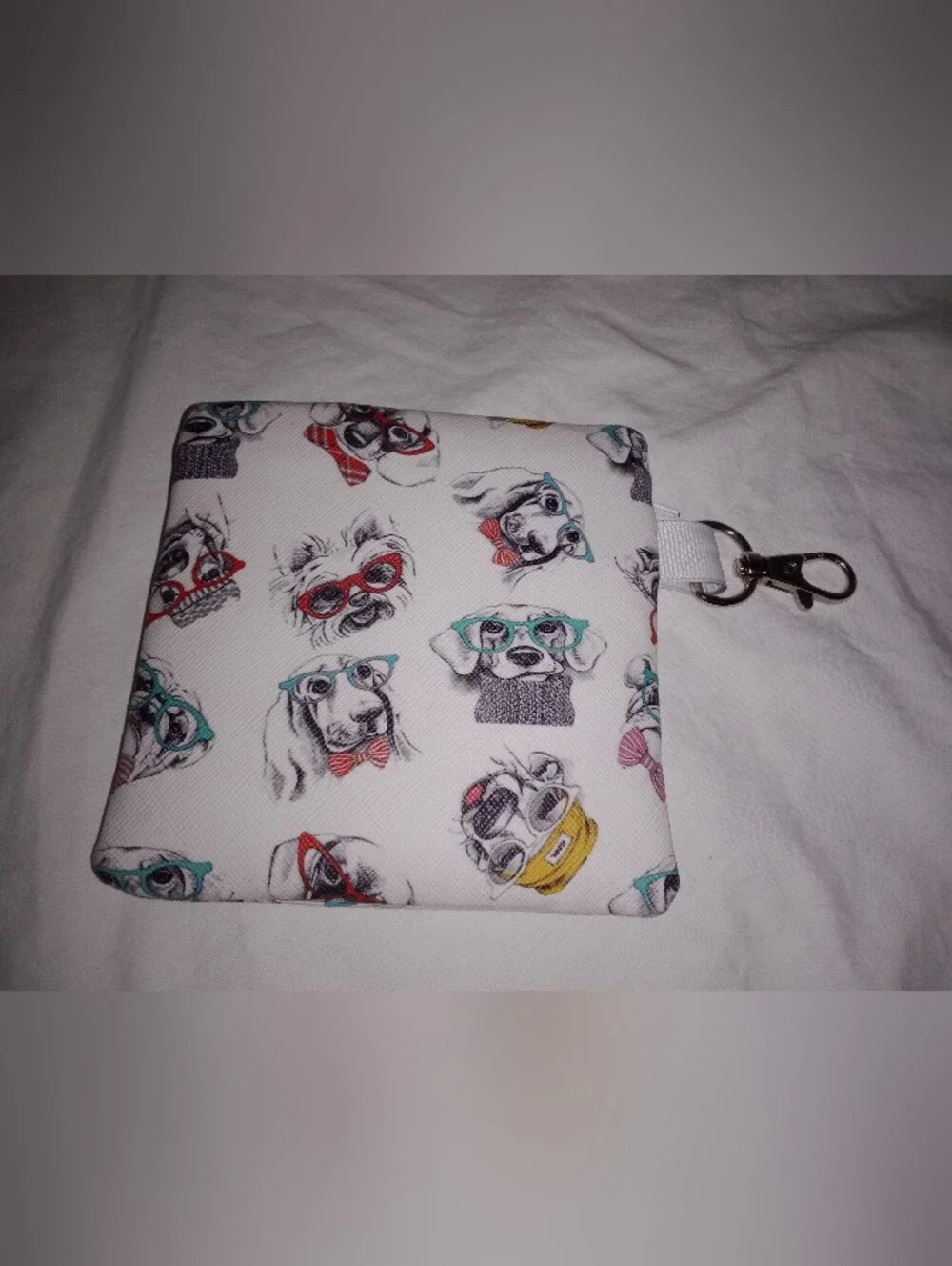 Dogs Wearing Glasses Poop Bag Zippered Pouch Dispenser NWOT 4 1/2